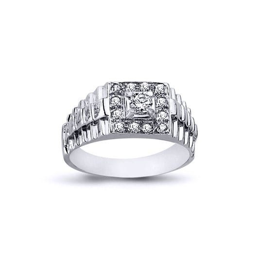 Mens Rhodium Silver CZ Watch Cluster Solitaire Ring 4mm 11mm - ARN111