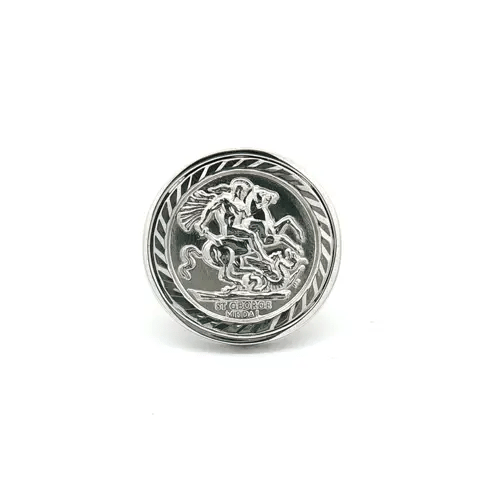 Silver Floral Carved St George Dragon Ring (Full Sovereign Size) - ARN116-F