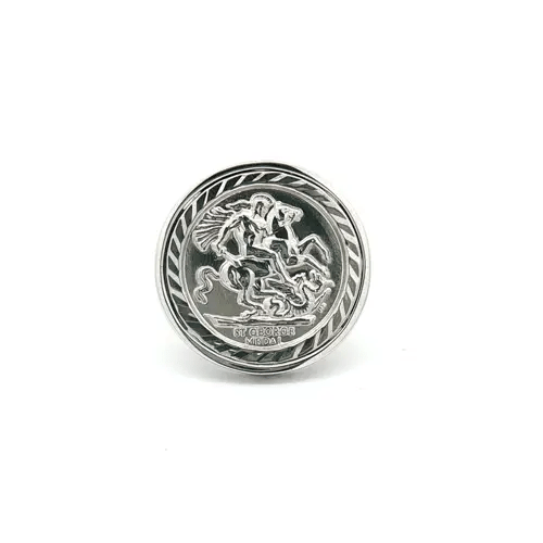 Silver Floral Carved St George Dragon Ring (Full Sovereign Size) - ARN116-F