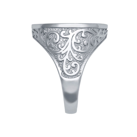 Silver Floral Engraved Full Sovereign Mount Ring - ARN116-F