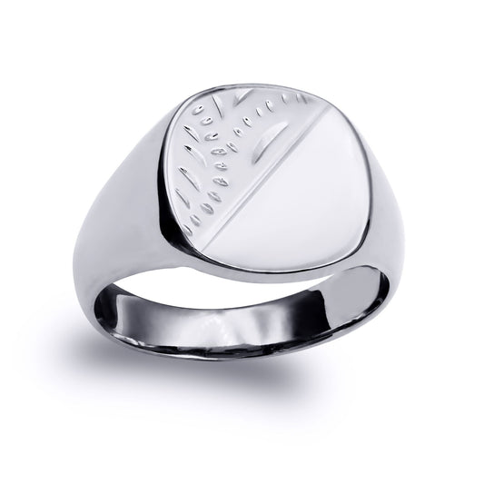 Sterling Silver Engraved Square Cushion Signet Ring - ARN120