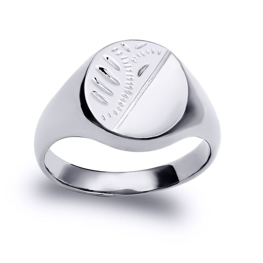 Sterling Silver Engraved Round Oval Signet Ring - ARN122