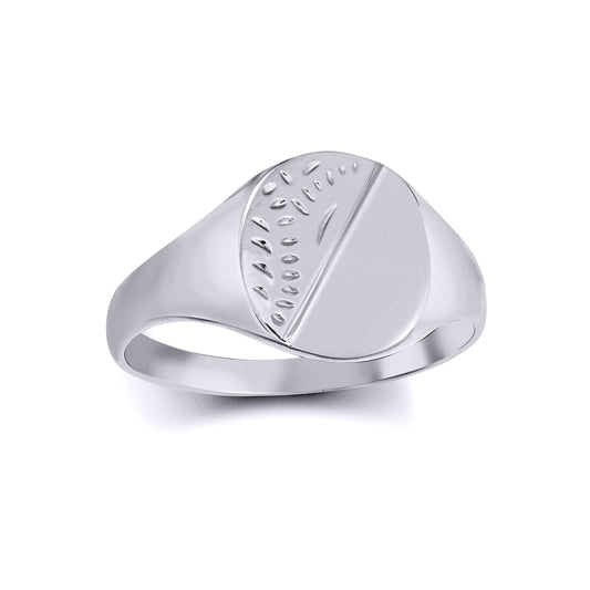Sterling Silver Engraved Round Oval Signet Ring - ARN126