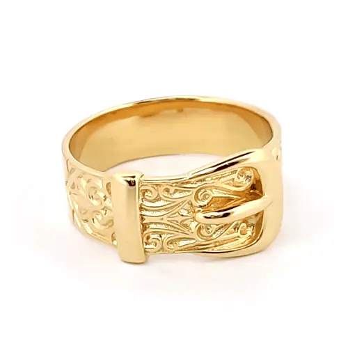 Mens Solid Gold-plated Sterling Silver Single Buckle Ring 10mm - ARN129