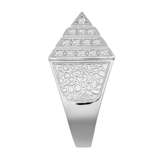 Mens Rhodium Plated Silver CZ Egyptian Pyramid 20mm Signet Ring - ARN131B