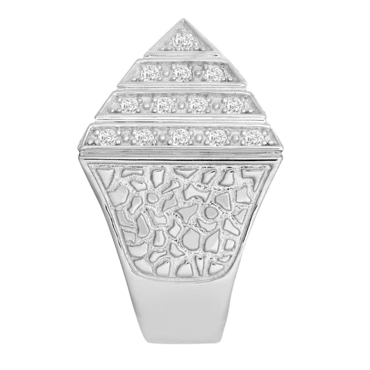 Mens Rhodium Plated Silver CZ Egyptian Pyramid 30mm Signet Ring - ARN131D