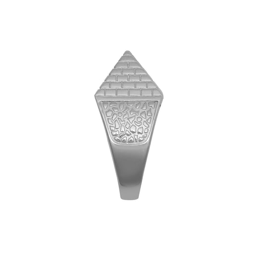Mens Rhodium Plated Silver Egyptian Pyramid 15mm Signet Ring - ARN132A