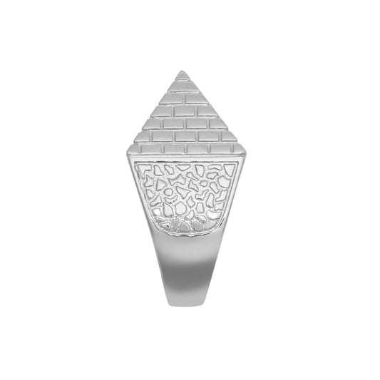 Mens Rhodium Plated Silver Egyptian Pyramid 20mm Signet Ring - ARN132B