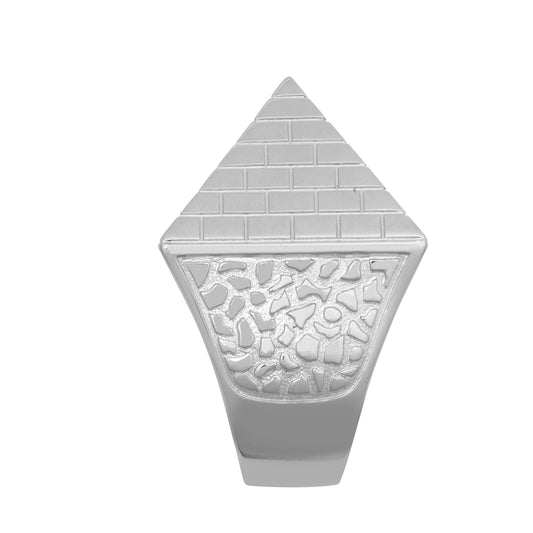 Mens Rhodium Plated Silver Egyptian Pyramid 30mm Signet Ring - ARN132D
