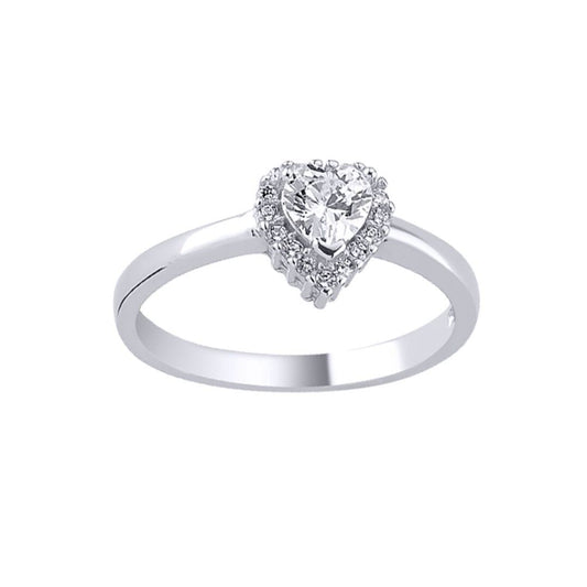 Silver Love Heart CZ Dainty Halo Solitaire Engagement Ring - ARN135