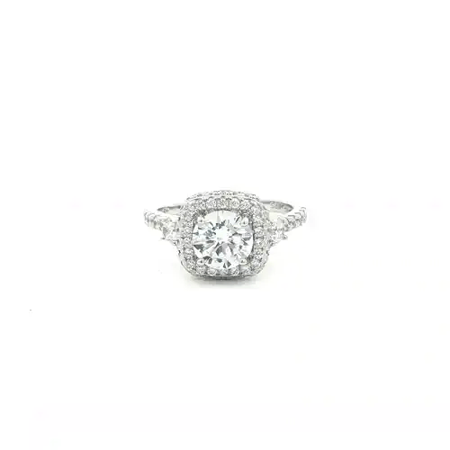 Silver CZ Shoulder-set Cluster Solitaire Engagement Ring - ARN140