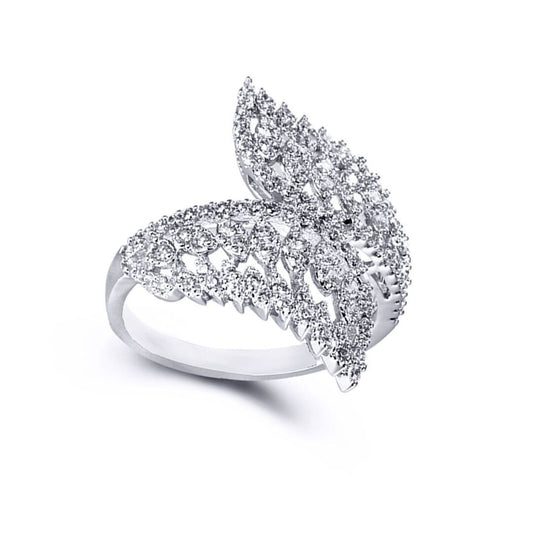 Sterling Silver CZ Crossover Angel Wing Feathers Dress Ring - ARN147