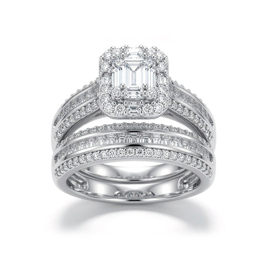Silver CZ Shoulder-set Solitaire-style Wedfit Bridal Rings Set - ARN151