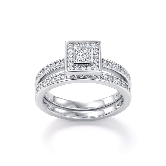 Silver CZ Square Solitaire-style Wedfit Bridal Rings Set - ARN152
