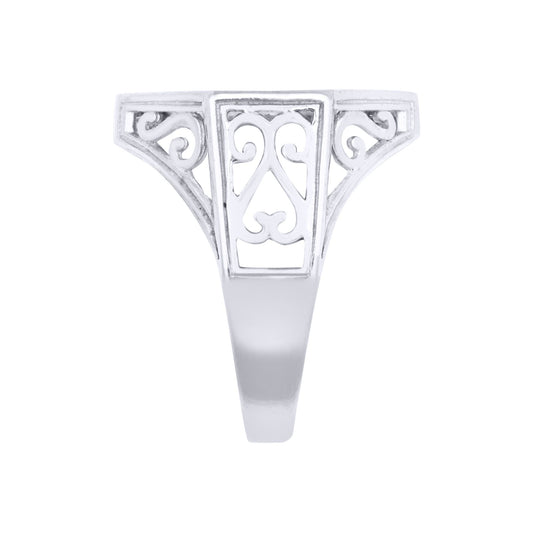 Silver Octagon Scroll St George Ring (10th Ounce Coin Size) - ARN156-T