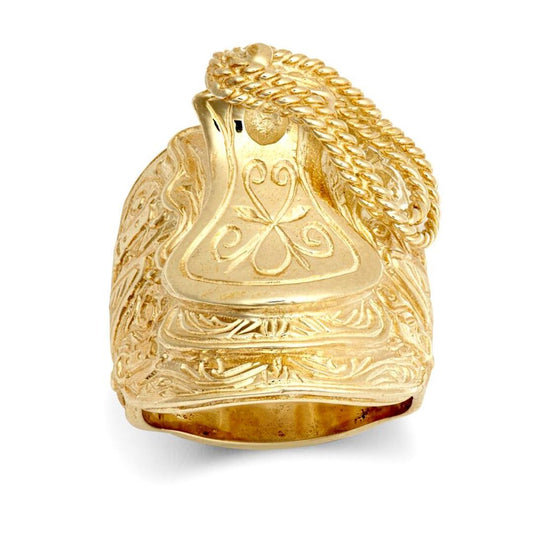 Gold-Plated Silver Carved Horse Saddle Stirrups Rope Saddle Ring - ARN157-GP