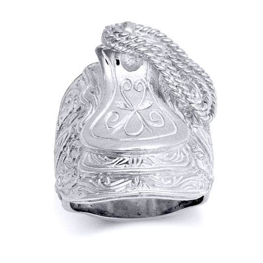 Silver Carved Horse Saddle Stirrups Rope Craftsman Ring - ARN157