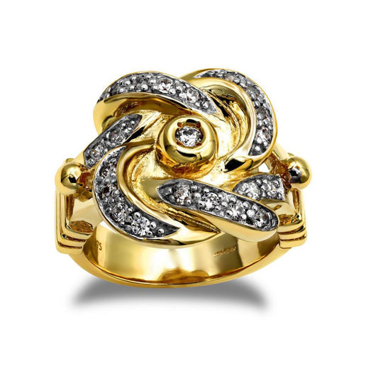 Gold-Plated Silver Round CZ Square Double Love Knot Ring - ARN163-GP