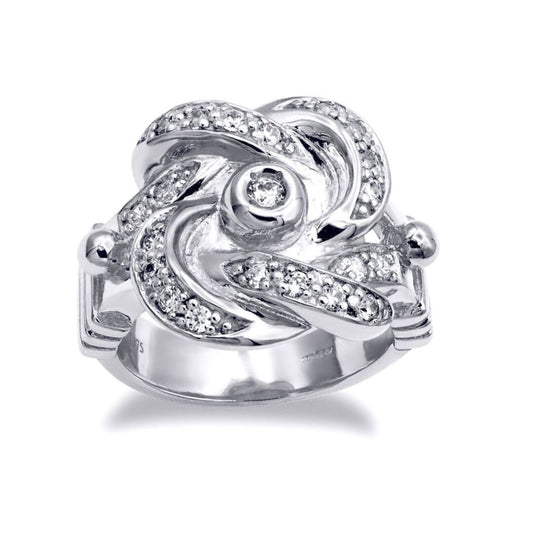 Silver Round CZ Square Double Love Knot Ring - ARN163