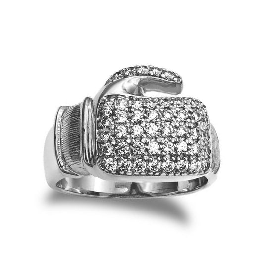 Silver Round CZ Encrusted MMA Boxing Glove Ring - ARN165