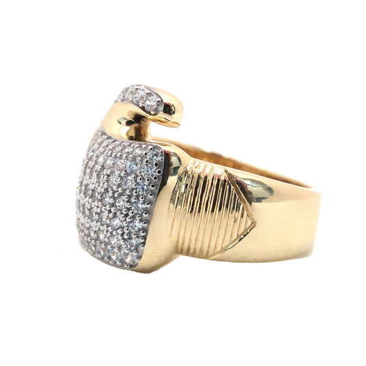 Gold-Plated Silver Round CZ Encrusted MMA Boxing Glove Ring - ARN166-GP