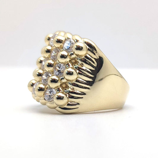 Gold-Plated Silver Round CZ King George III Keeper Guard Ring - ARN167-GP