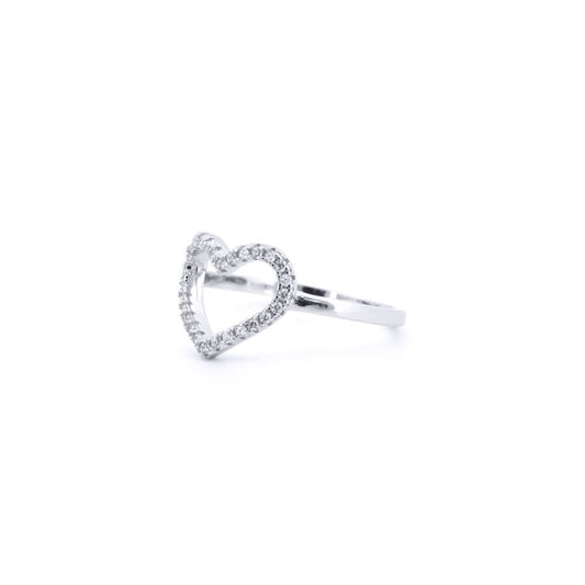Silver Round CZ Open Love Heart Charm Ring - ARN173