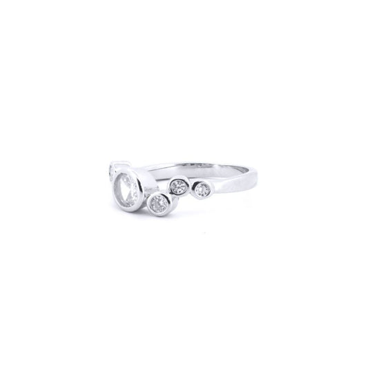 Silver Round CZ Dancing Rain Bubbles Bezels Cluster Ring - ARN175