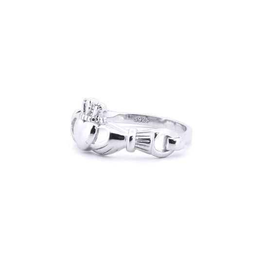 Unisex Silver Love Heart Crown Hands Claddagh Ring - ARN178