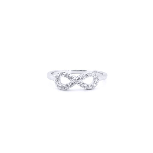 Silver Round CZ Encrusted Infinity Figure 8 Symbol Charm Ring - ARN182