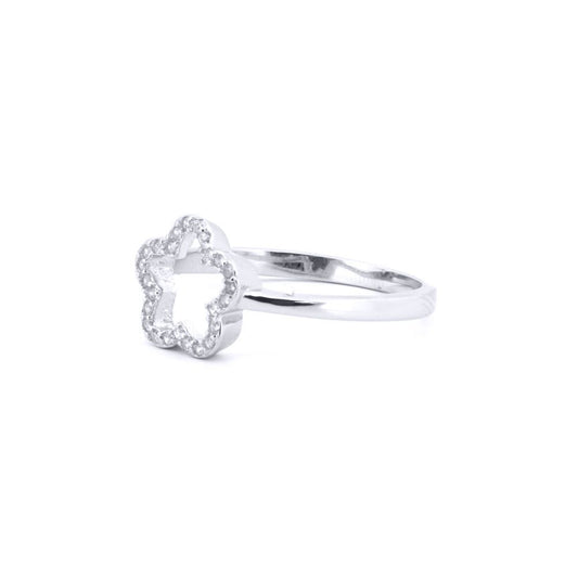 Silver Round CZ Daisy Flower Outline Dress Ring - ARN183