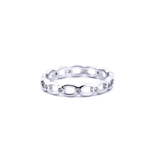 Unisex Silver Round CZ Station Oval Link Chain Ring - ARN184