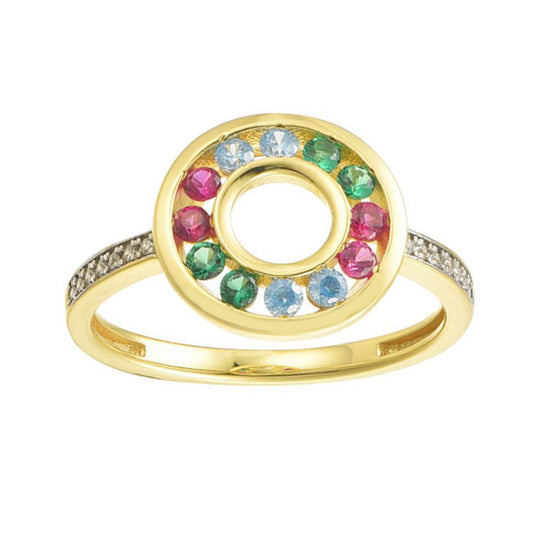 Gold-plated Silver Red Green Blue CZ Shoulder RGB Halo Ring - ARN198