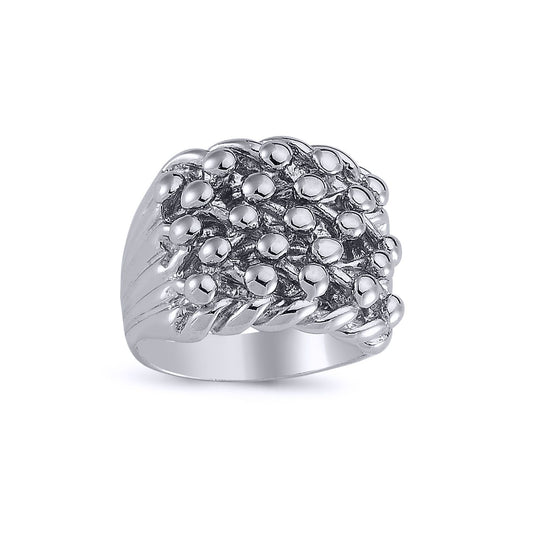 Mens Silver Rope Edge 4 Row King George III Keeper Guard Ring - ARN199