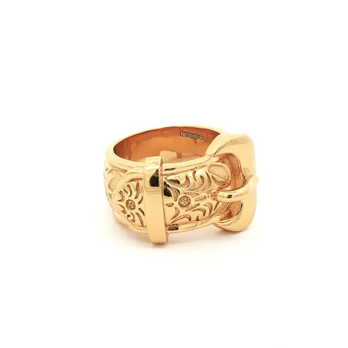 Mens Solid Gold-plated Silver Single Buckle Ring - ARN203-GP