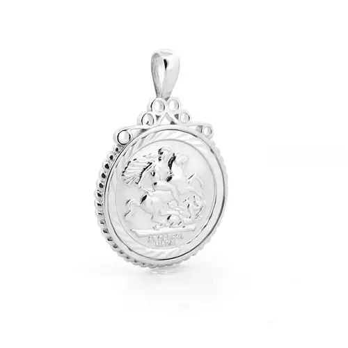 Silver Rope Edge Scroll Top St George Pendant (Half Sov Size) - ASP003-H