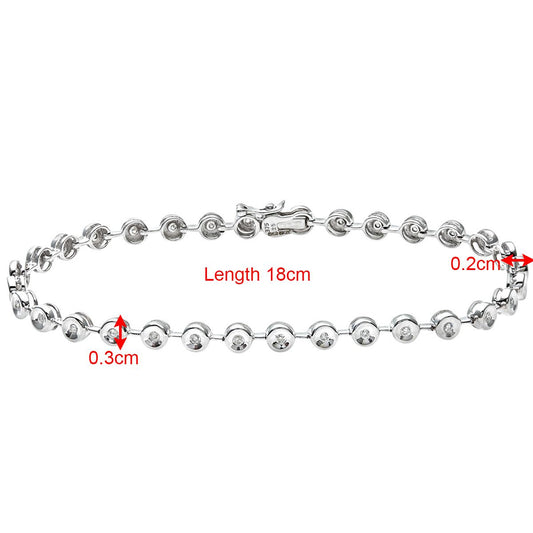 9ct White Gold 1/4ct Diamond Donut Rubover Tennis Bracelet 3.5mm - B14AXL00W