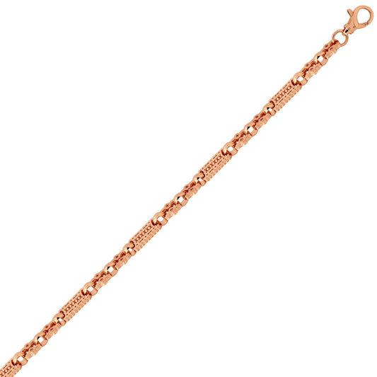 Rose Flash-plated Solid Brass Stars & Bars 10mm Bracelet 8 inch - BBB361
