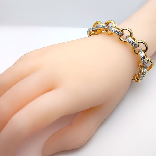 Flash-plated Brass Patterned CZ Belcher 14mm Bracelet 7.75" 20cm - BCN079A