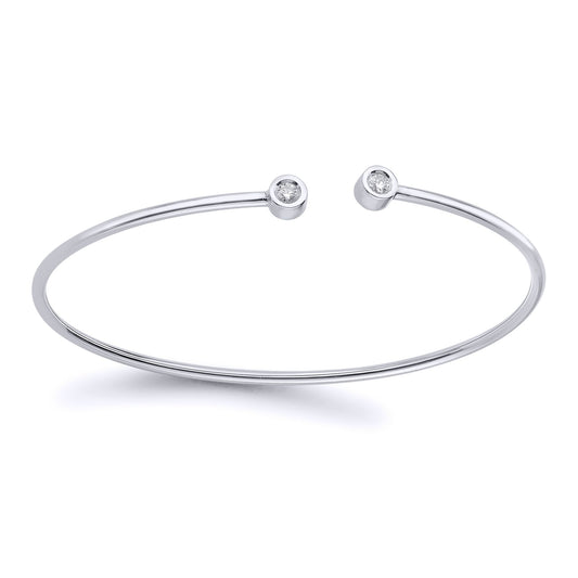 18ct White Gold Diamond Donut Solitaire Torque Bangle 1.5mm 10pts - BGNR02063
