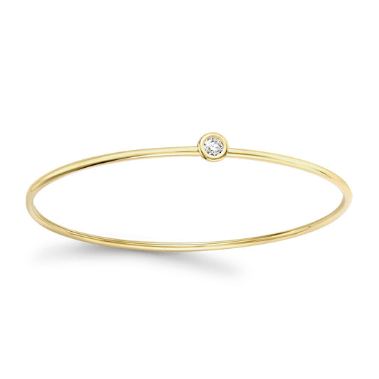 18ct Gold Diamond Donut Bezel Solitaire Bangle 1.5mm 14pts - BGNR02080