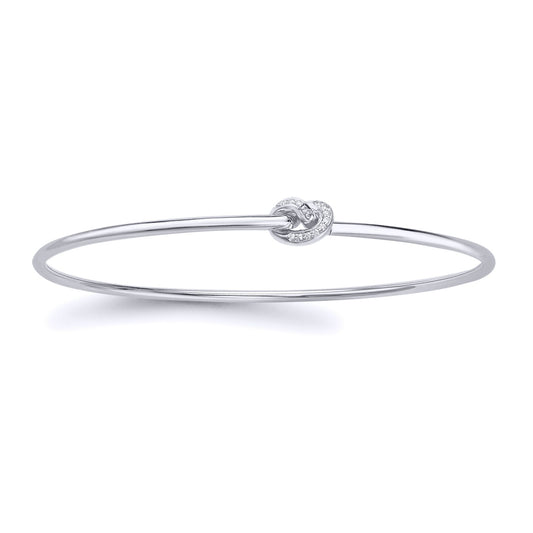 18ct White Gold Diamond Pretzel Love Knot Bangle Bracelet 1.8mm - BGNR02084