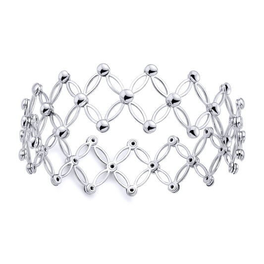 18ct White Gold Expanding Art Deco Button Adjustable Cuff Bangle - BGNR02087