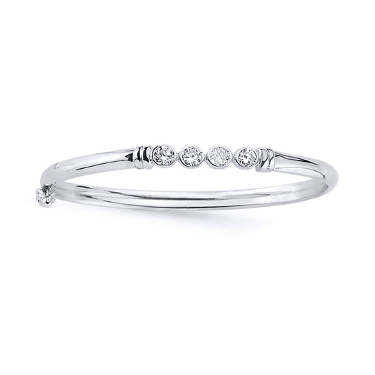Sterling Silver CZ 4 Stone Bubble Eternity Baby Bangle Bracelet - BN37