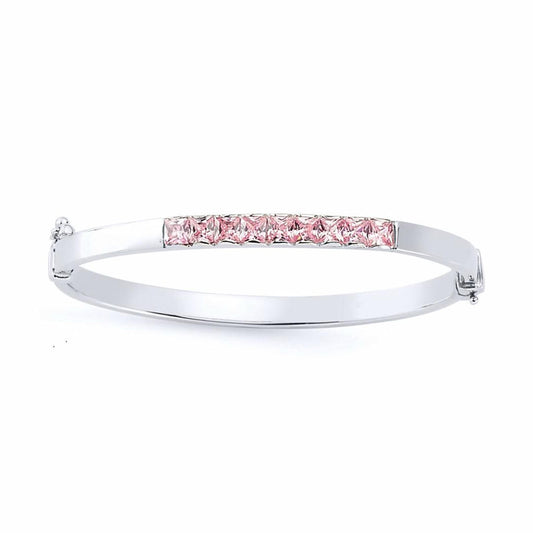 Silver Pink Princess-cut CZ Eternity Baby Bangle Bracelet - BN41P