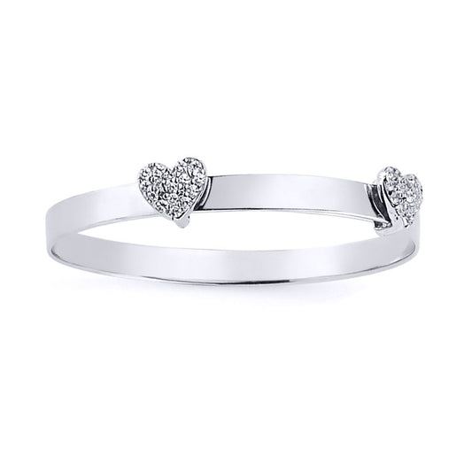 Girls Silver CZ Heart Expanding ID Baby Bangle Bracelet - BN44