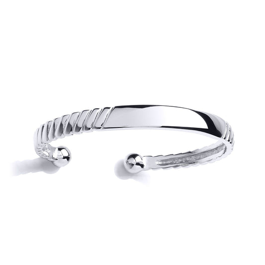 Boys Silver Twist Ribbed ID Torque Baby Bangle Bracelet - BN54