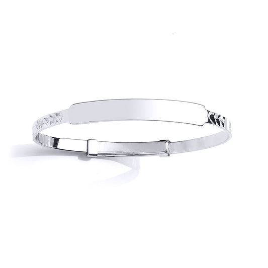 Girls Silver Sparkle Cut Expanding ID Baby Bangle Bracelet - BN59