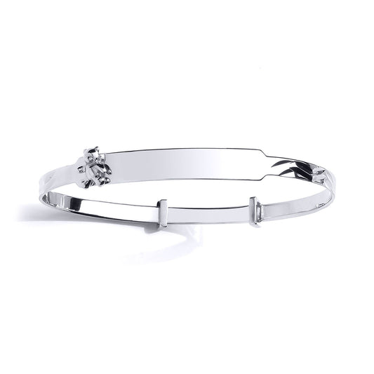 Silver Teddy Bear Sparkle Cut Expanding ID Baby Bangle Bracelet - BN60