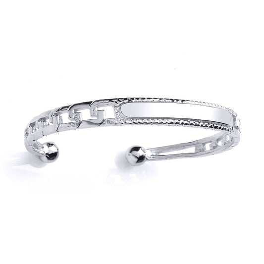Boys Silver Barked Curb Link ID Torque Baby Bangle Bracelet - BN61